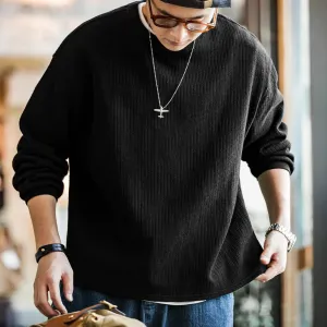 Men's Lazy Style Knitted Hoodies - Warm Loose Pullover with Drop Shoulder