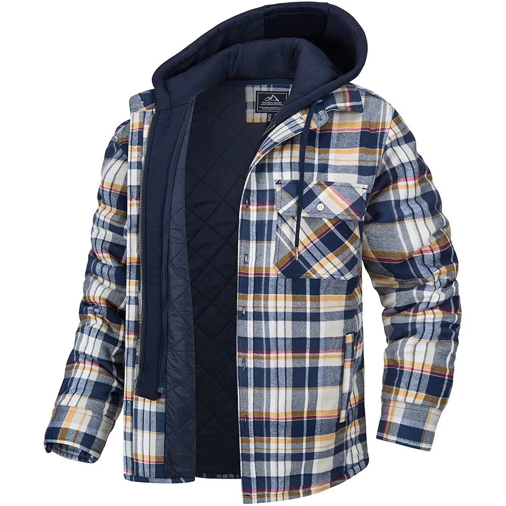 Men's Thick Padded Long Sleeve Loose Plaid Jacket