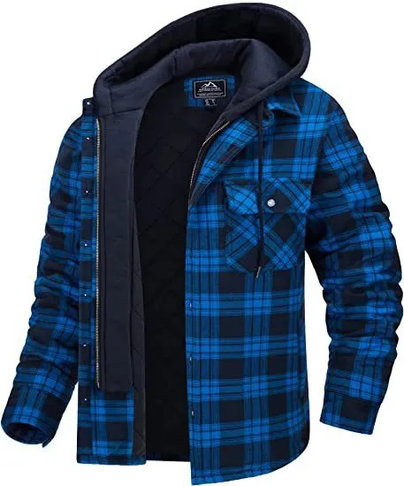 Men's Thick Padded Long Sleeve Loose Plaid Jacket