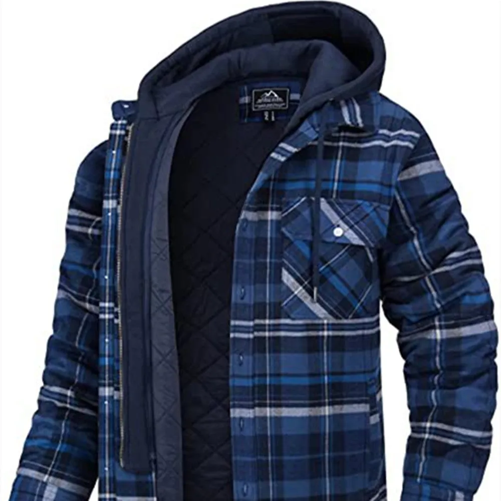 Men's Thick Padded Long Sleeve Loose Plaid Jacket