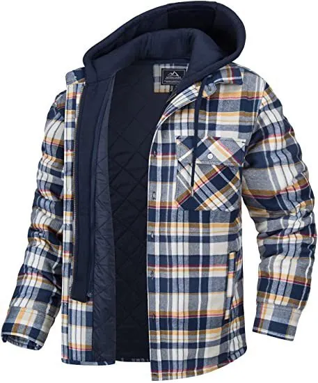 Men's Thick Padded Long Sleeve Loose Plaid Jacket