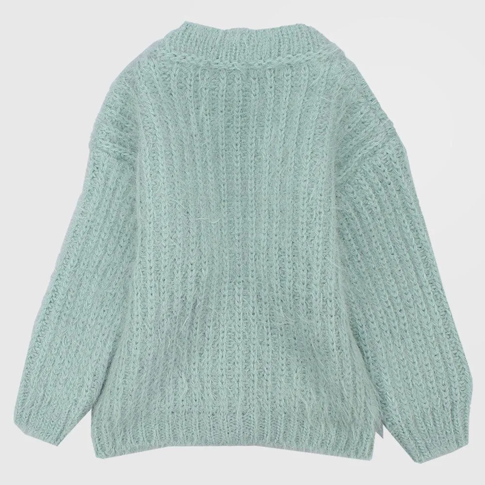 Mint Green Long-Sleeved Knit Jacket