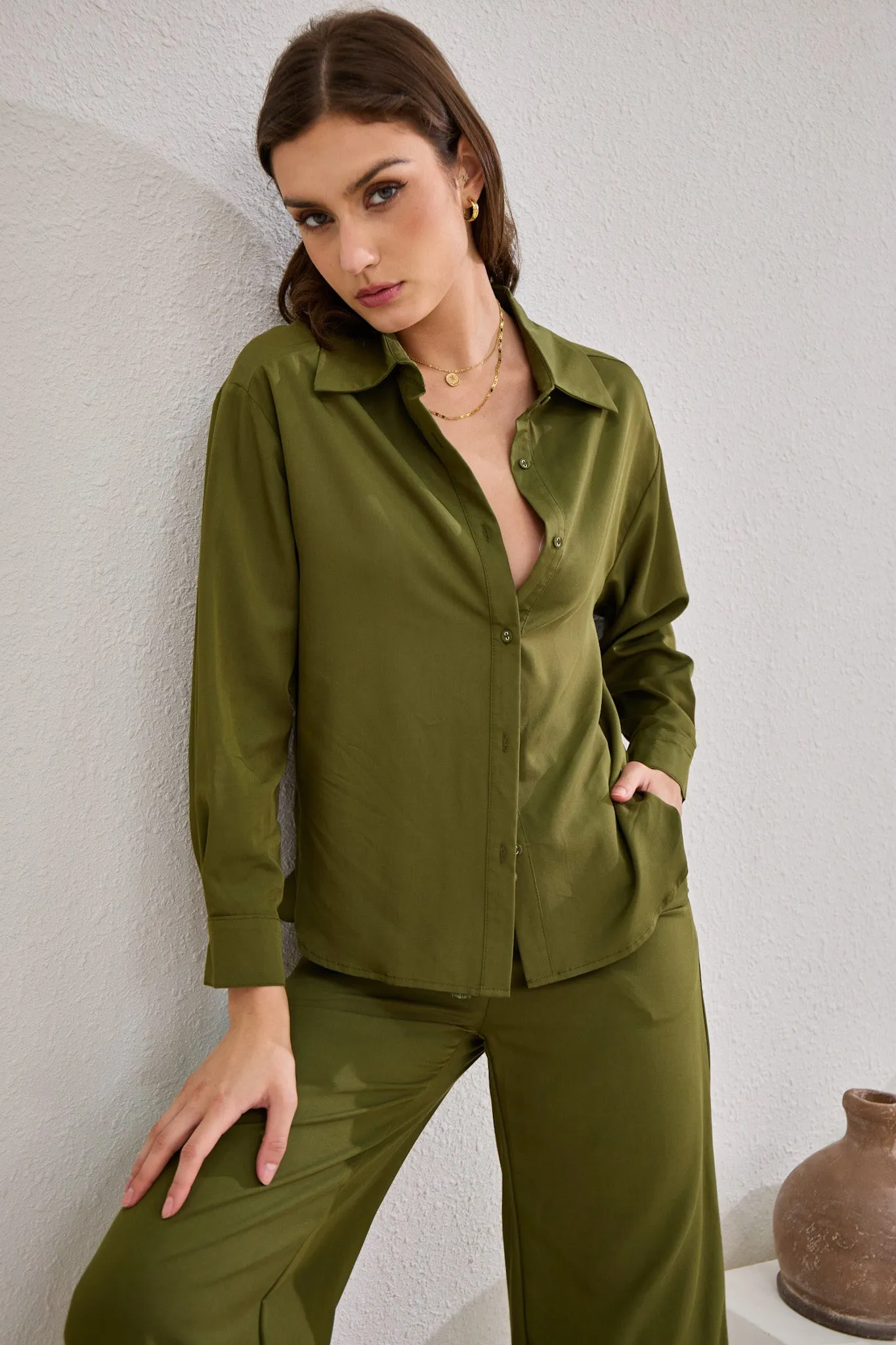 Page Khaki Green Cupro Shirt