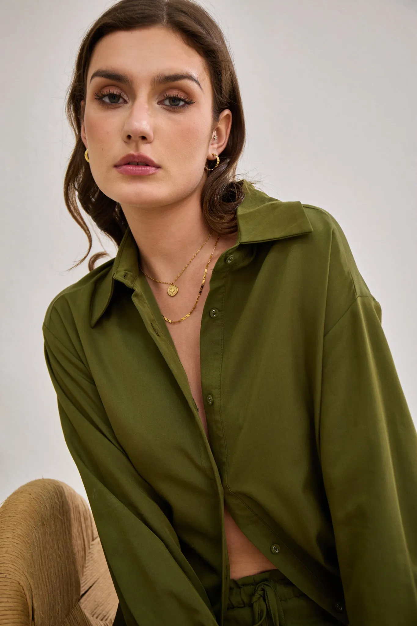 Page Khaki Green Cupro Shirt