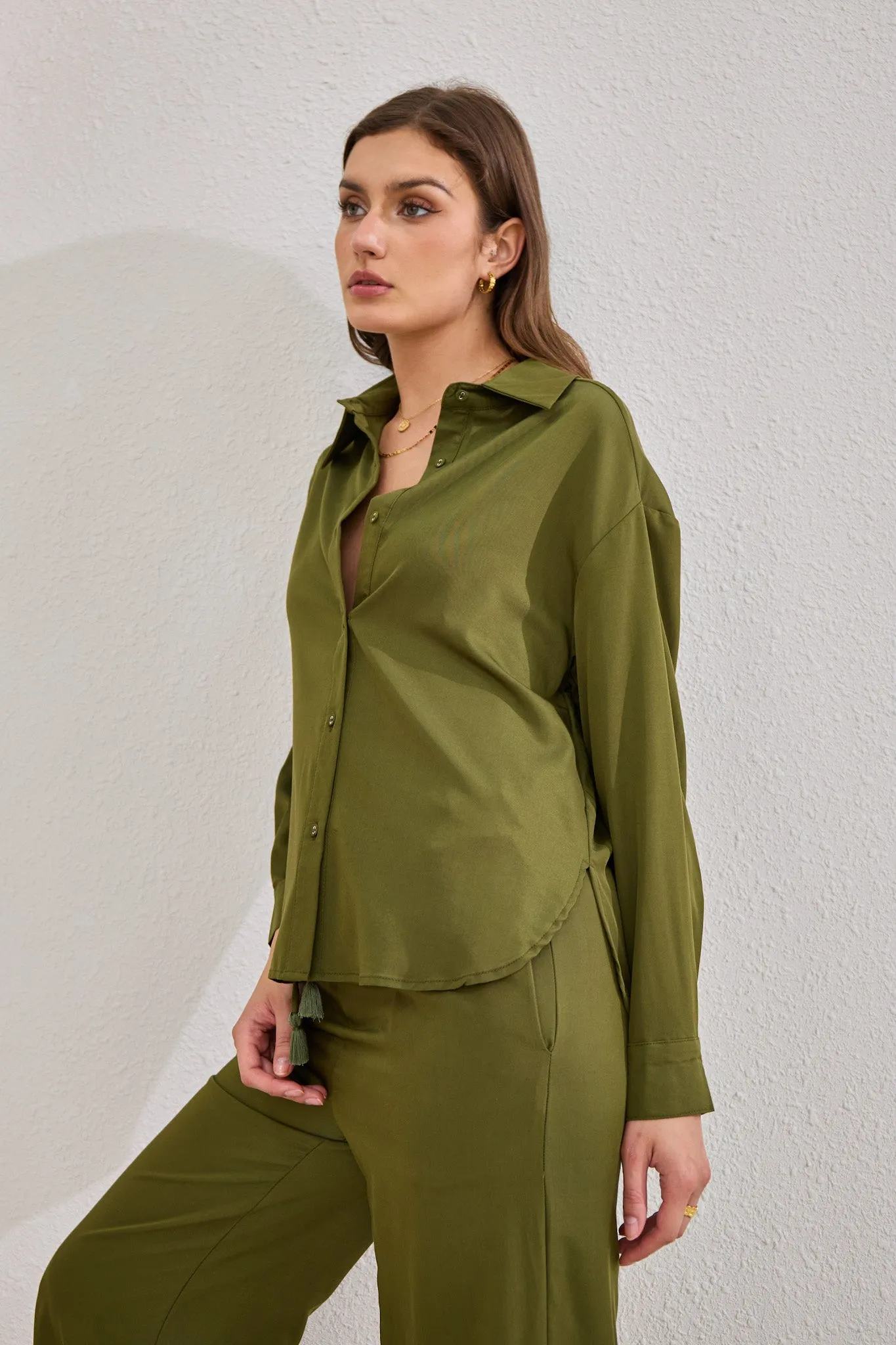 Page Khaki Green Cupro Shirt