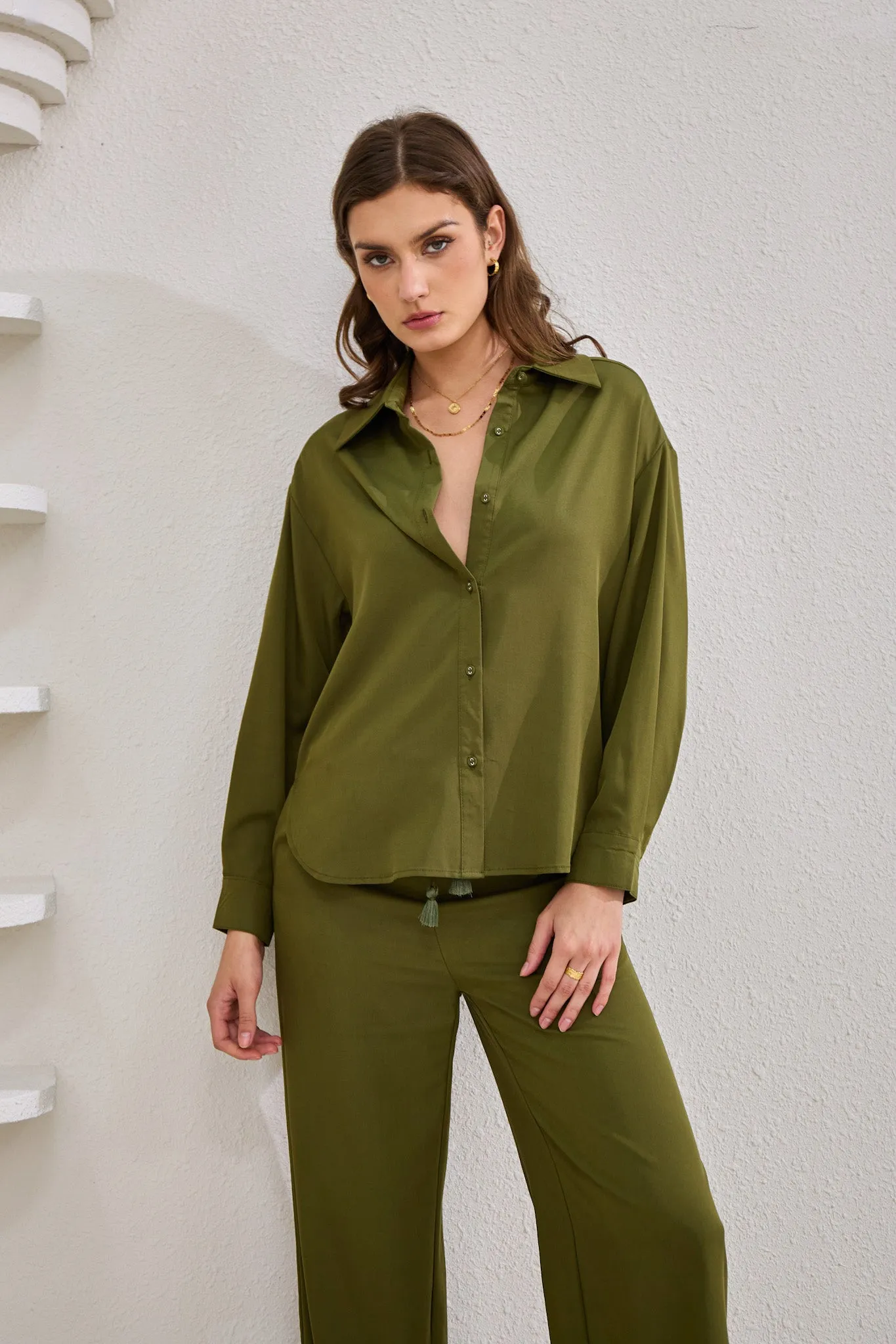 Page Khaki Green Cupro Shirt