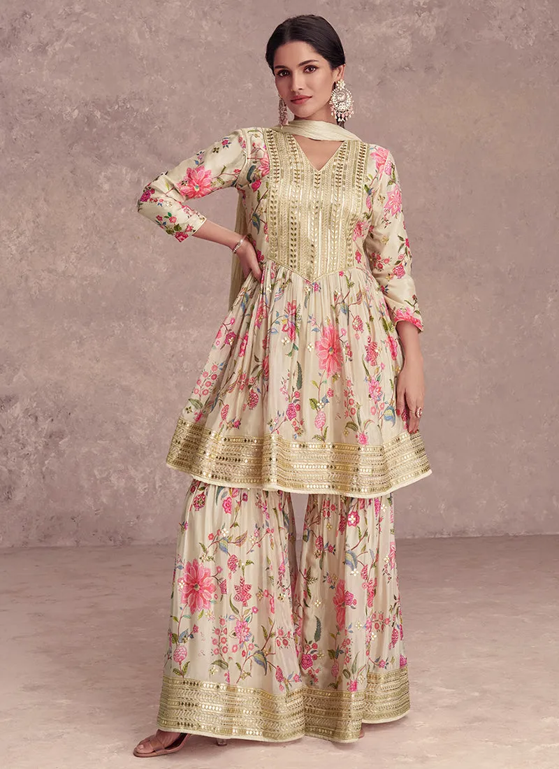 Pastel Yellow Gota Patti Embroidery Gharara Suit