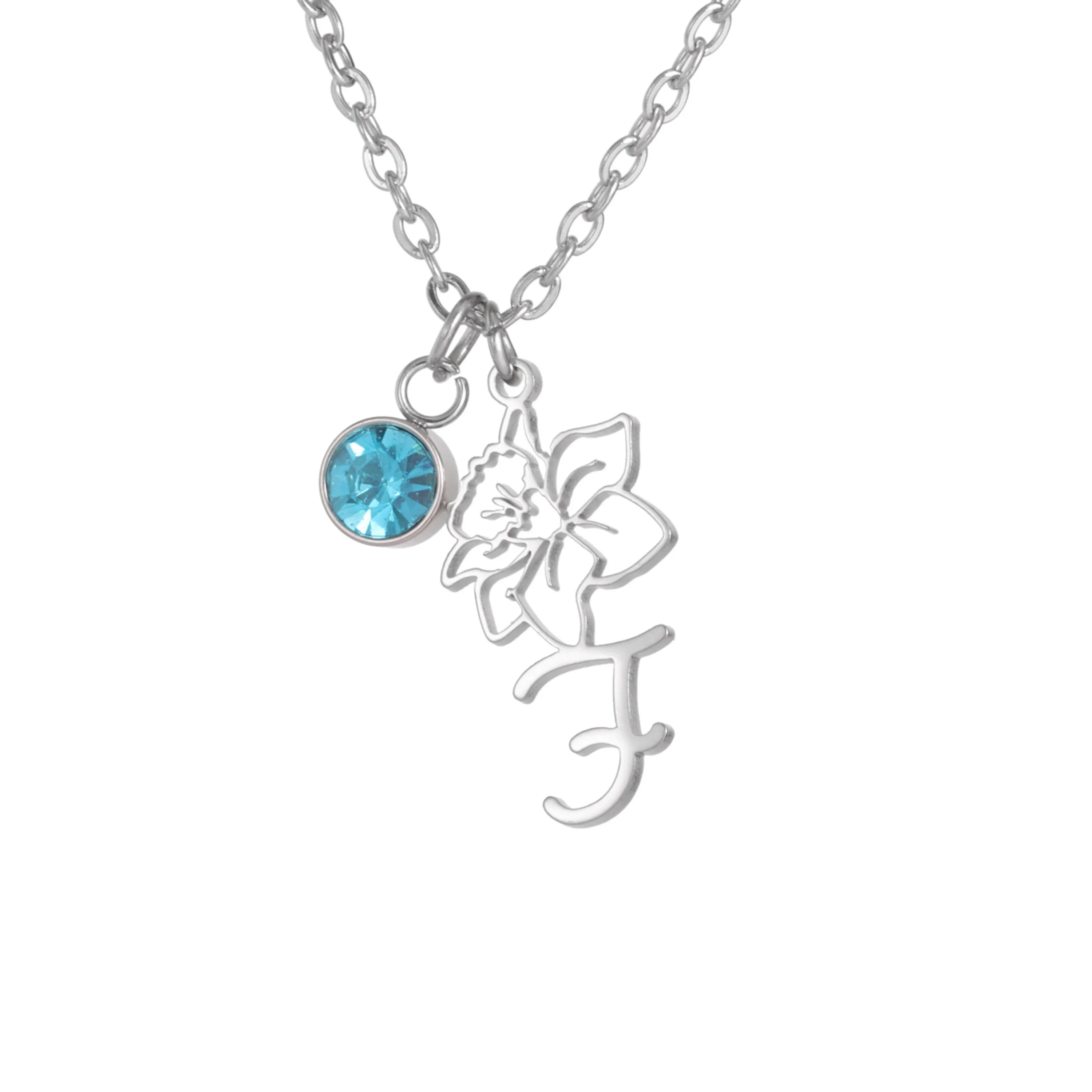 Personalized Engraved Flower Necklace with Birthstone