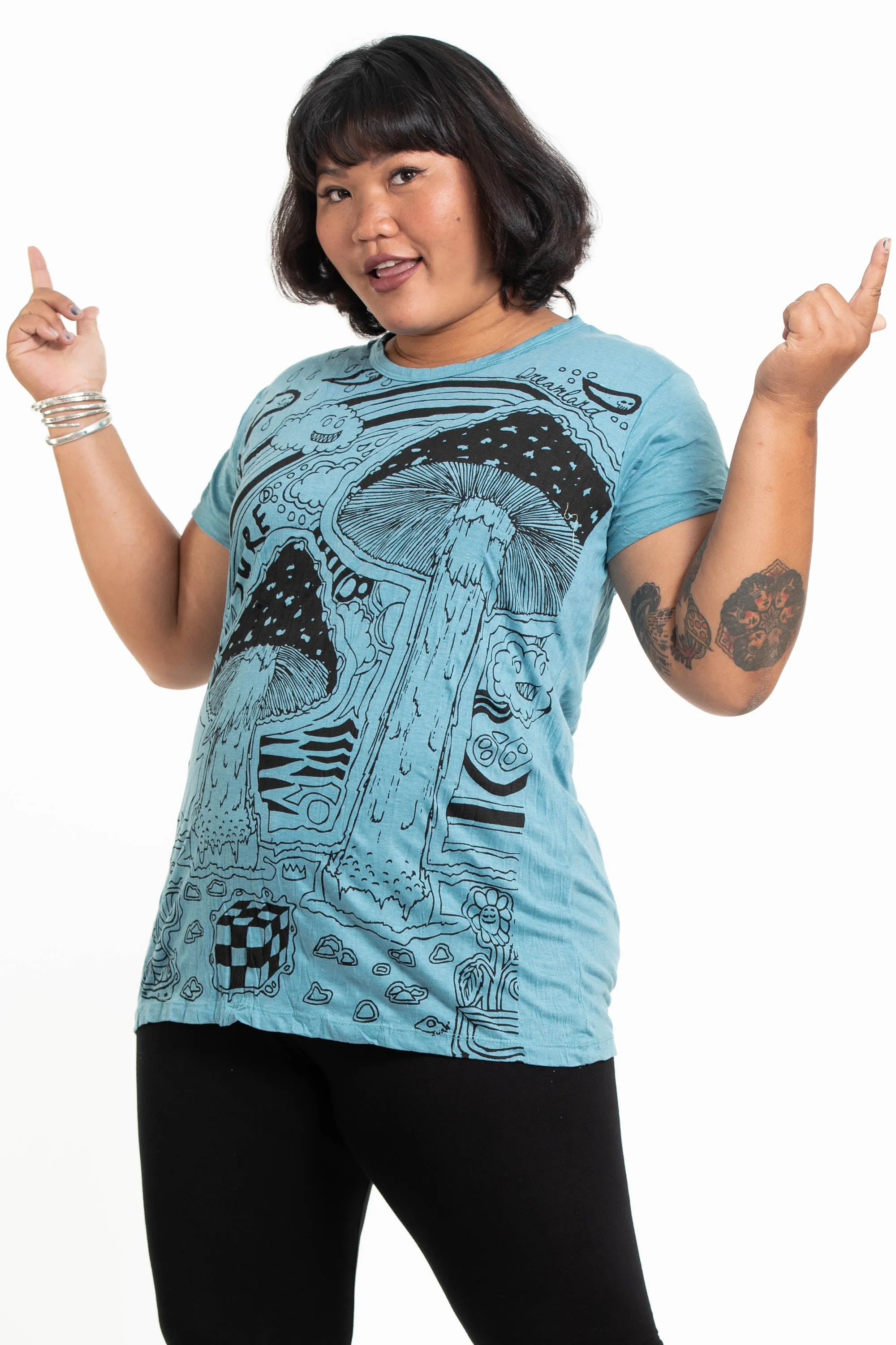 Plus Size Womens Magic Mushroom T-Shirt in Turquoise