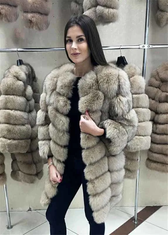 Real Fox Fur Coat Long Coats