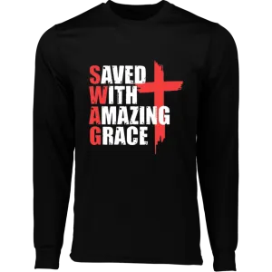 Saved With Amazing Grace Long Sleeve Moisture-Wicking Tee, Long Sleeve Tee, T-Shirt, Men's Crewneck, Unisex Fit