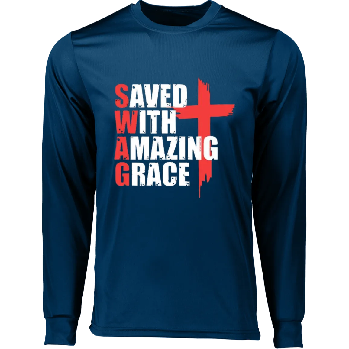 Saved With Amazing Grace Long Sleeve Moisture-Wicking Tee, Long Sleeve Tee, T-Shirt, Men's Crewneck, Unisex Fit