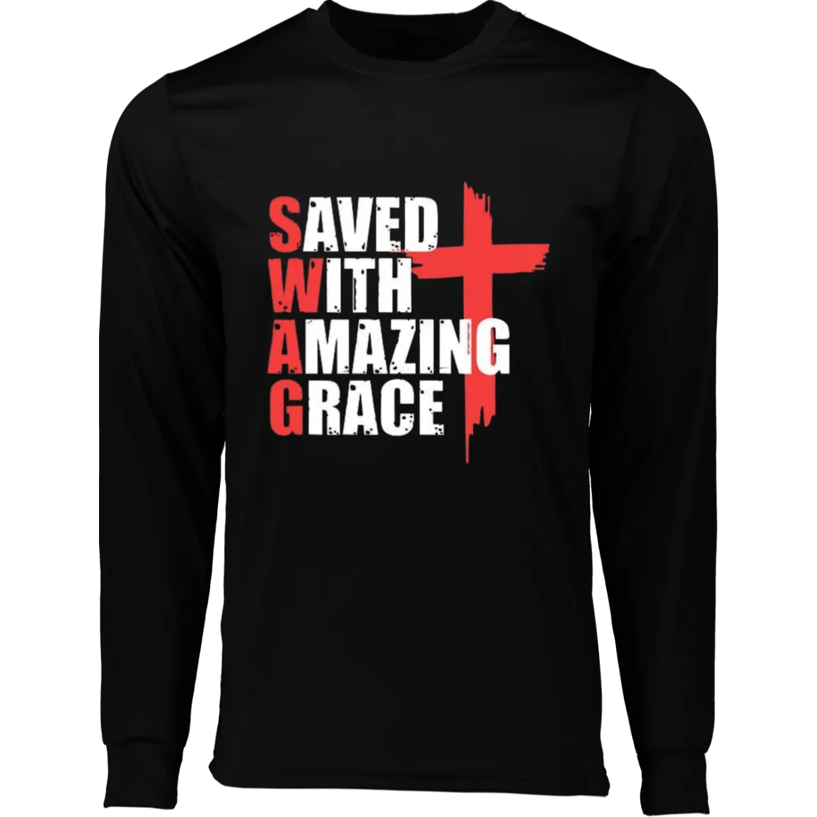 Saved With Amazing Grace Long Sleeve Moisture-Wicking Tee, Long Sleeve Tee, T-Shirt, Men's Crewneck, Unisex Fit