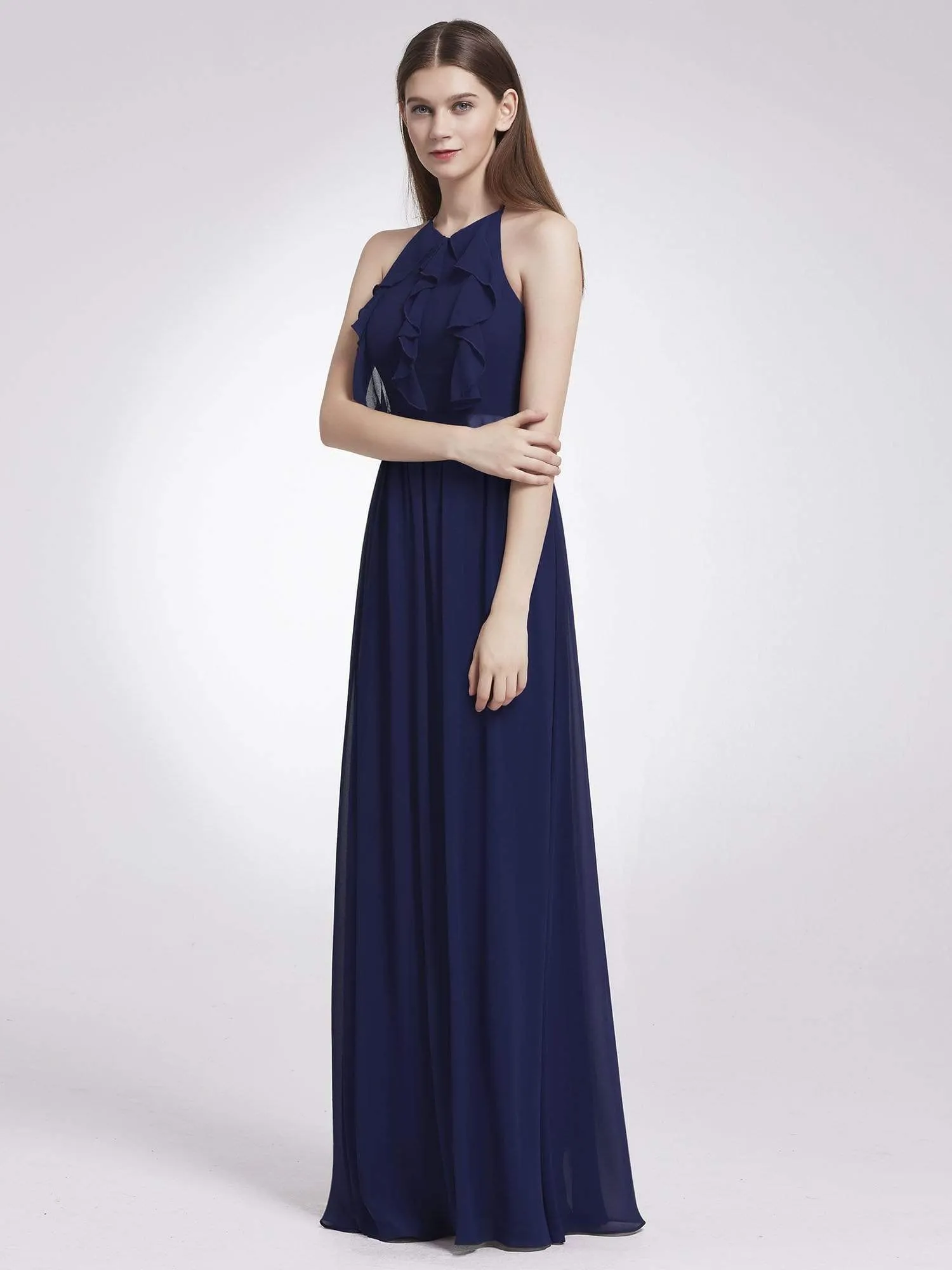 Sleeveless Long Halter Neck Bridesmaid Dress
