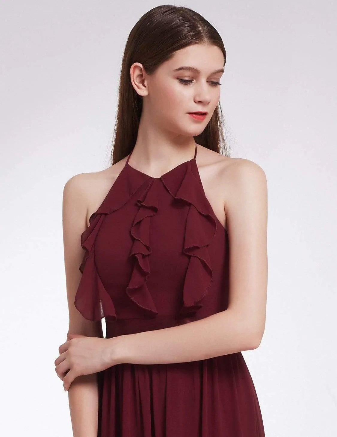 Sleeveless Long Halter Neck Bridesmaid Dress