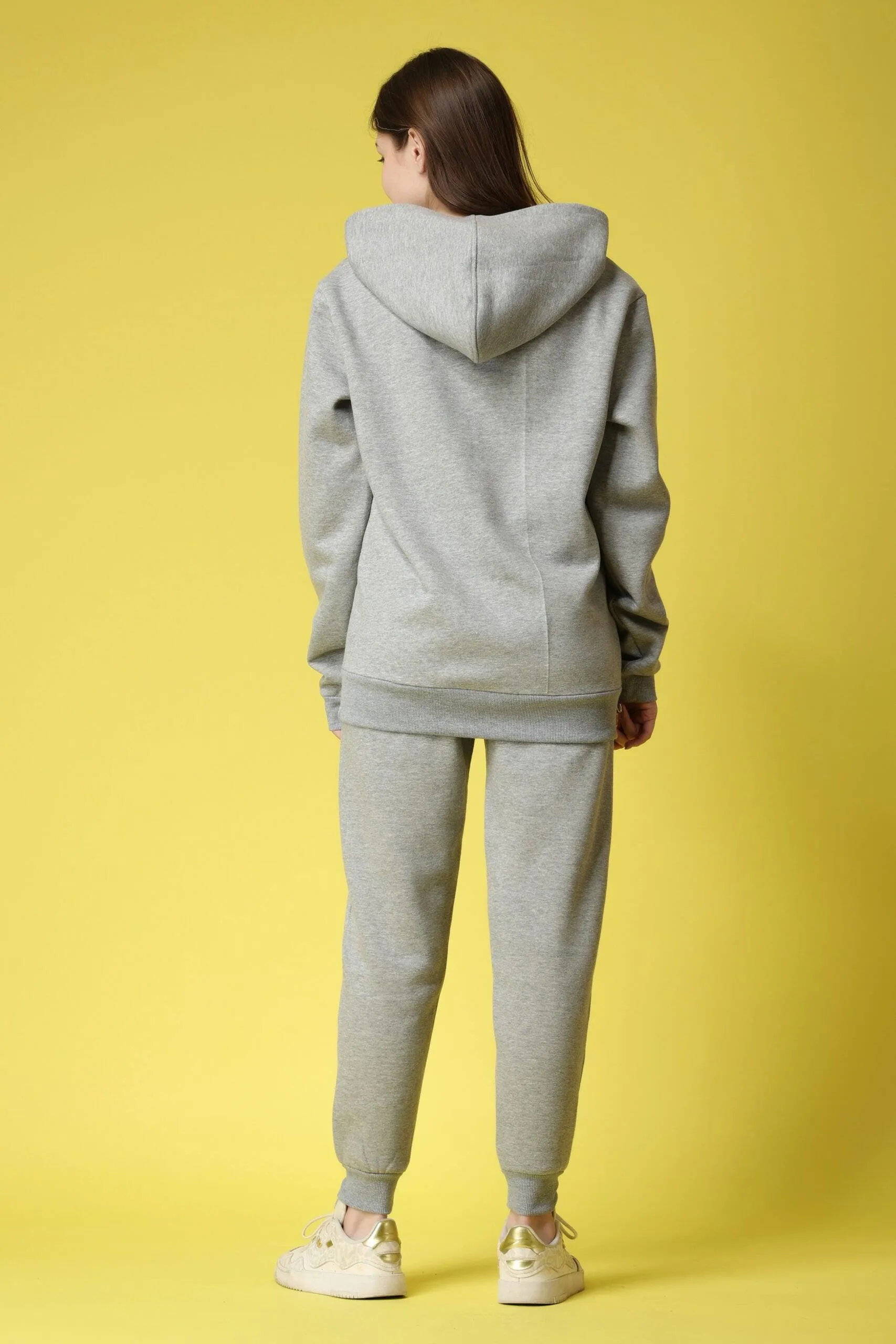 Solid Hoodie with Jogger Set-Grey