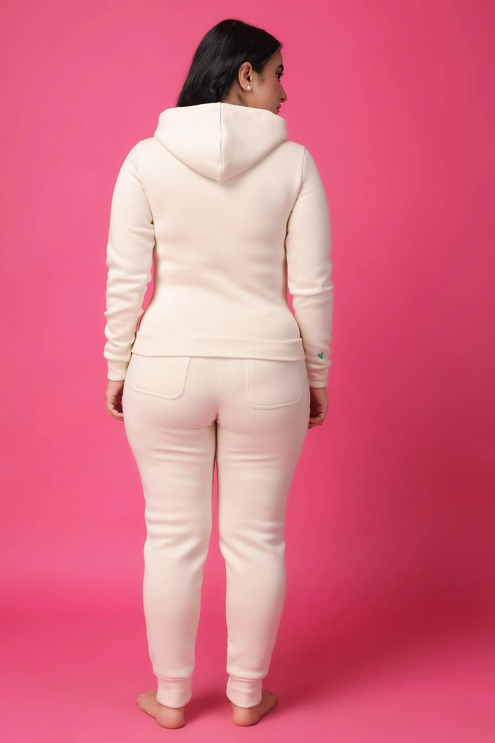 Solid Hoodie with Jogger Set-Ivory