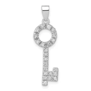 Sterling Silver Cubic Zirconia Key Shape Pendant