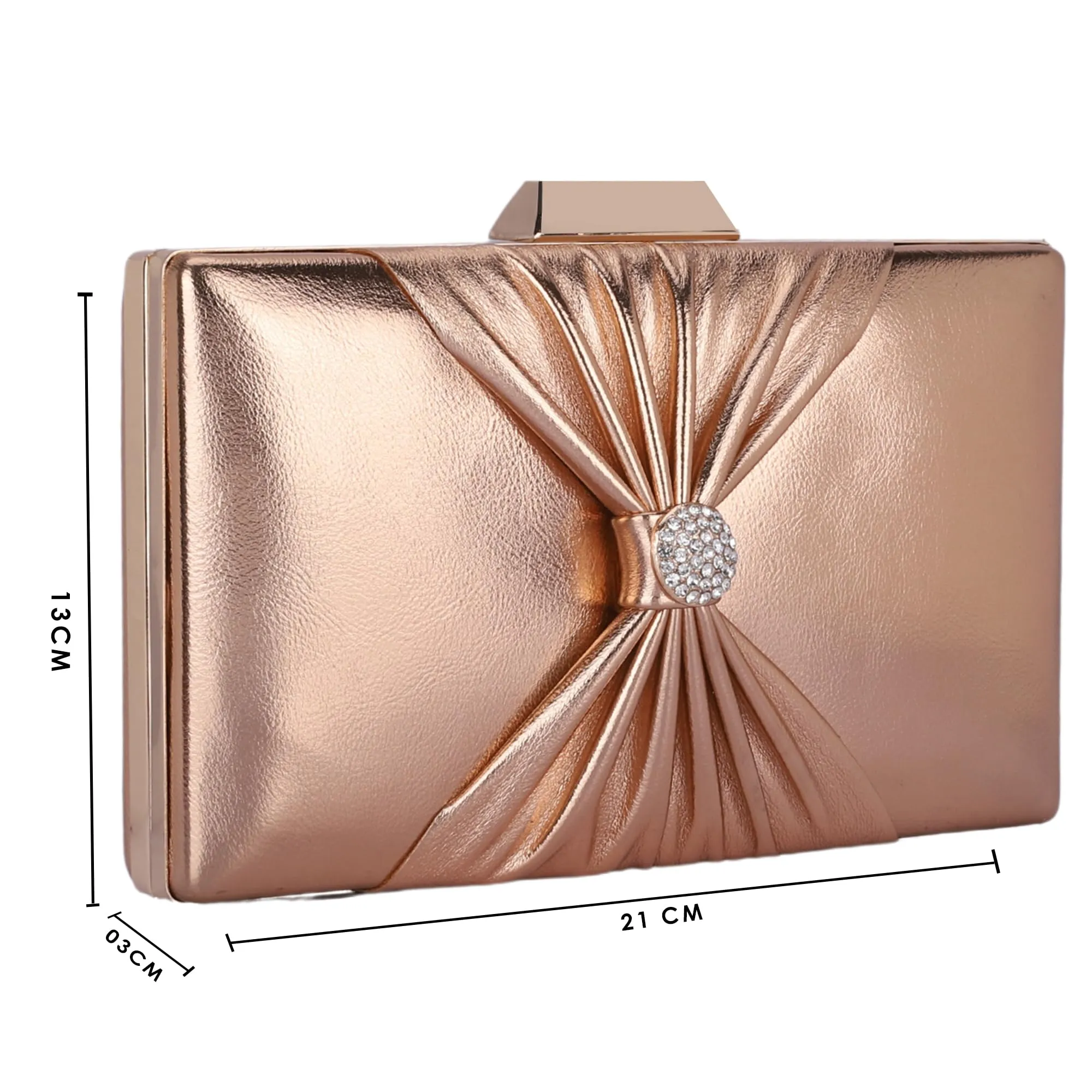 THE CLOWNFISH Ritzy Collection Faux Leather Womens Party Clutch Ladies Wallet with Chain Strap Evening Bag with Fashionable Button Closure (Peach)