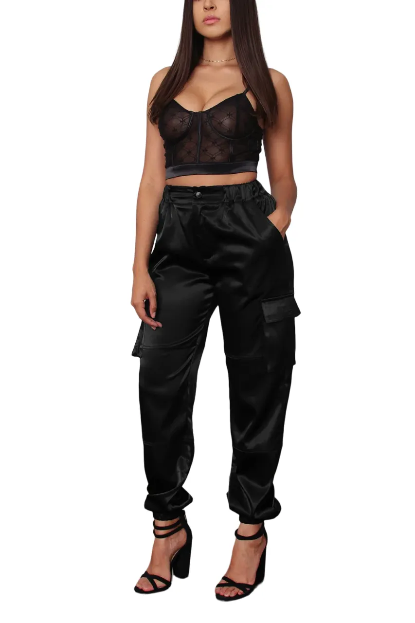 TIC TOC - Stretch Satin Cargo Pants