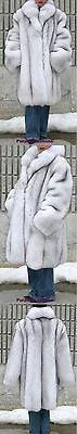 Unique Plush Solid Silver Canadian Blue Fox Fur Coat - Detachable Cape M/L