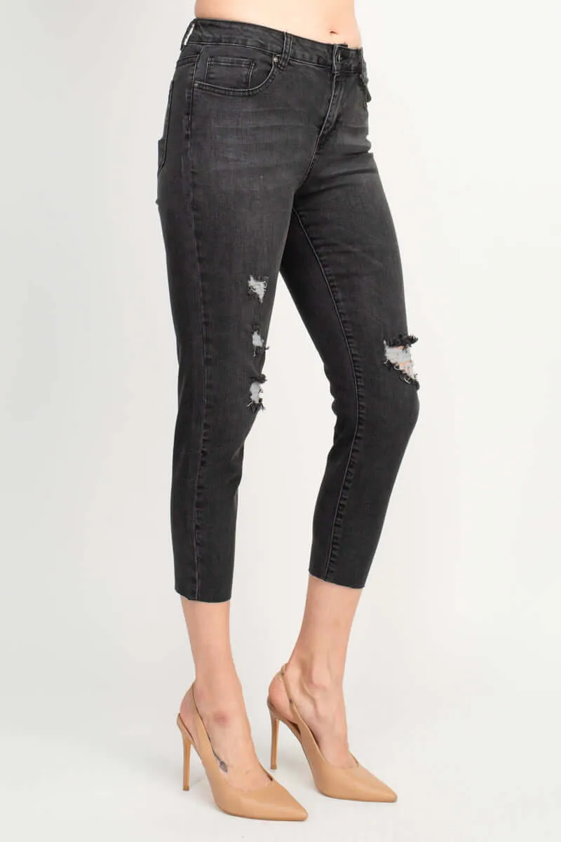 Velvet Heart Mid Waist Stretch Button & Zipper Closure Denim Pants with Pockets