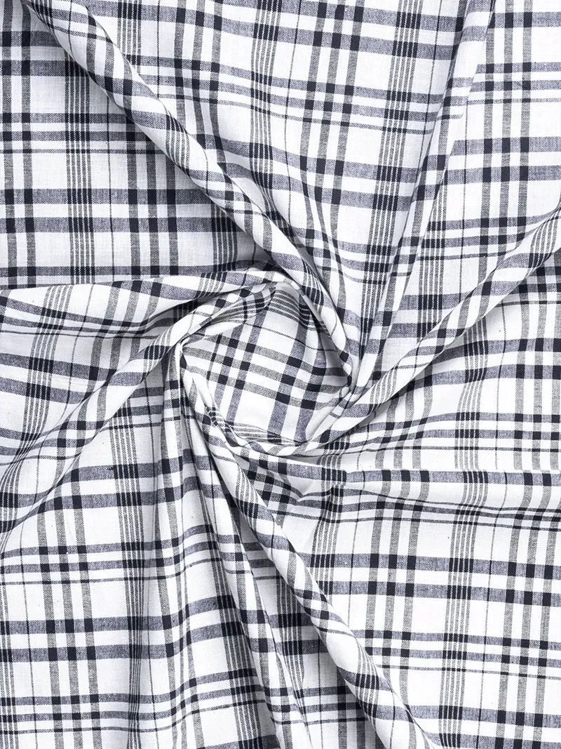 White Black Checks Handwoven Organic Cotton Fabric 44 Inch Width