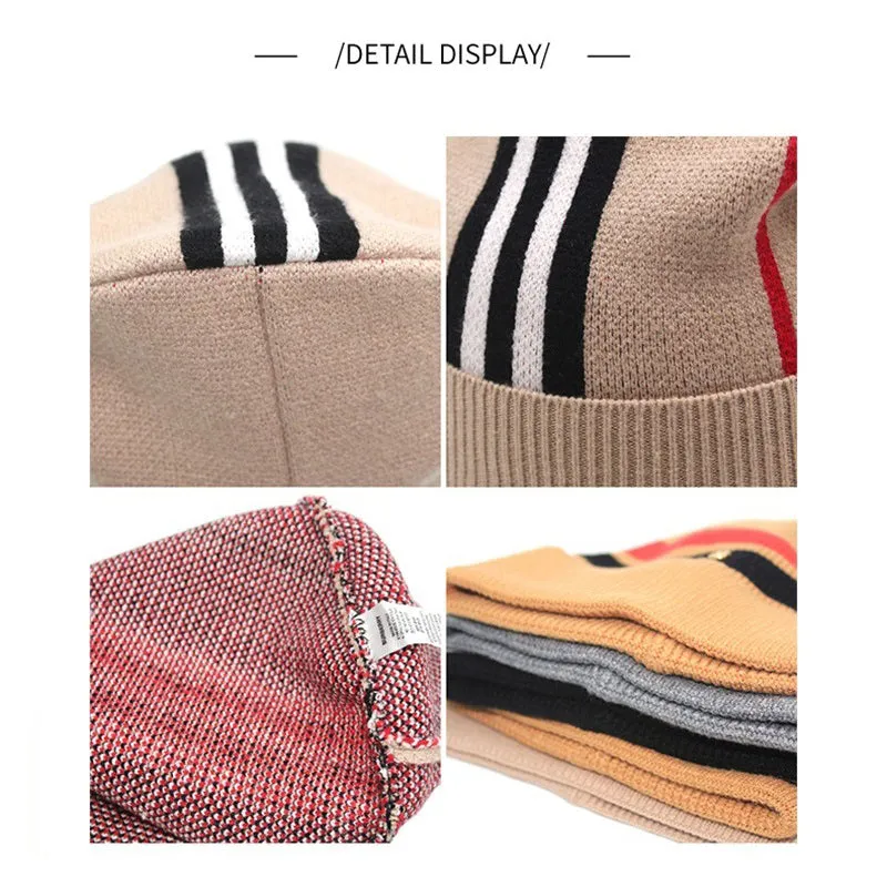 Winter Striped Fashion Letter Windproof Warm Knitted Hat