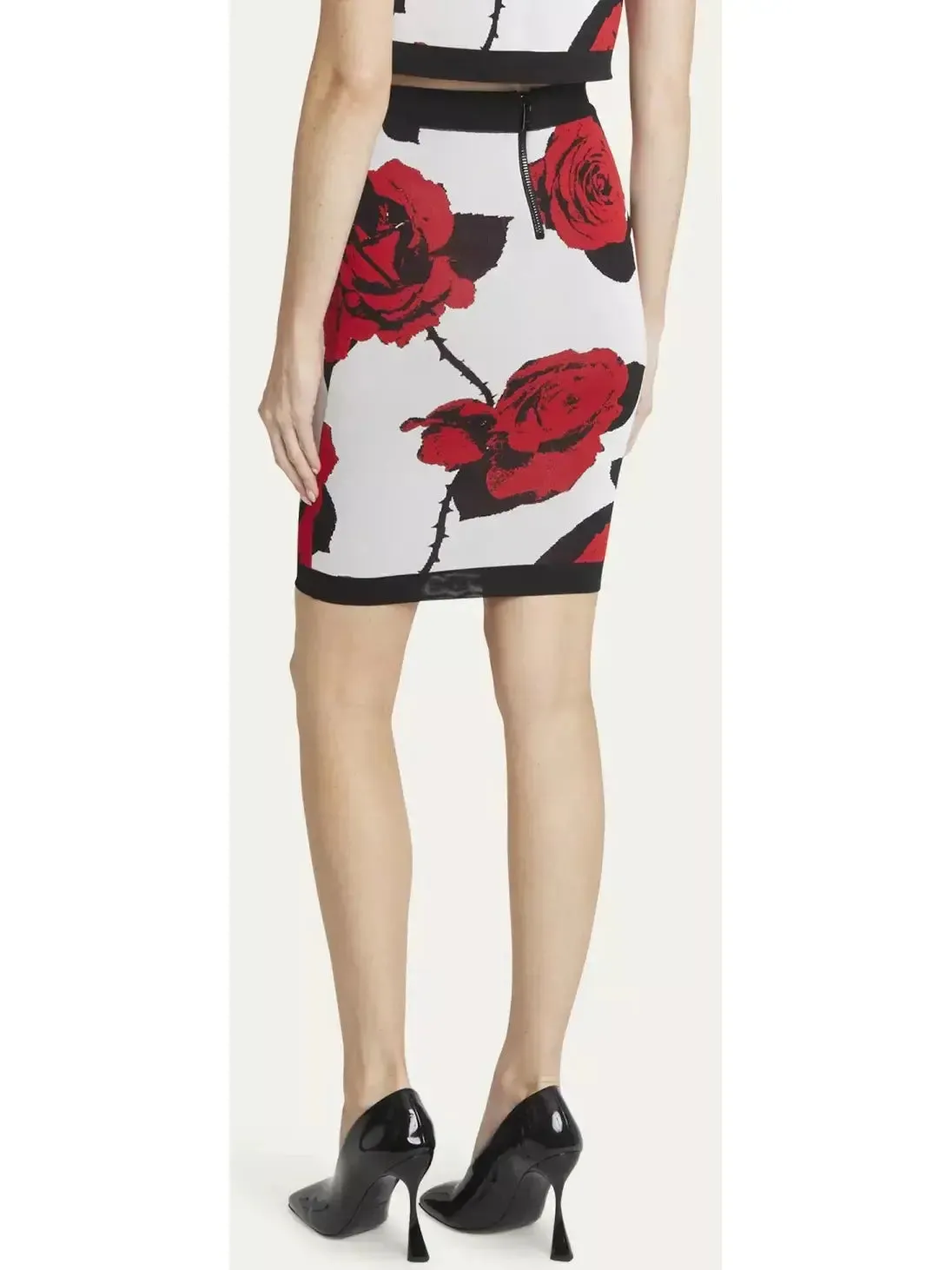 Women’s Cropped Rose Print Rose-Button Cardigan and Skirt Set