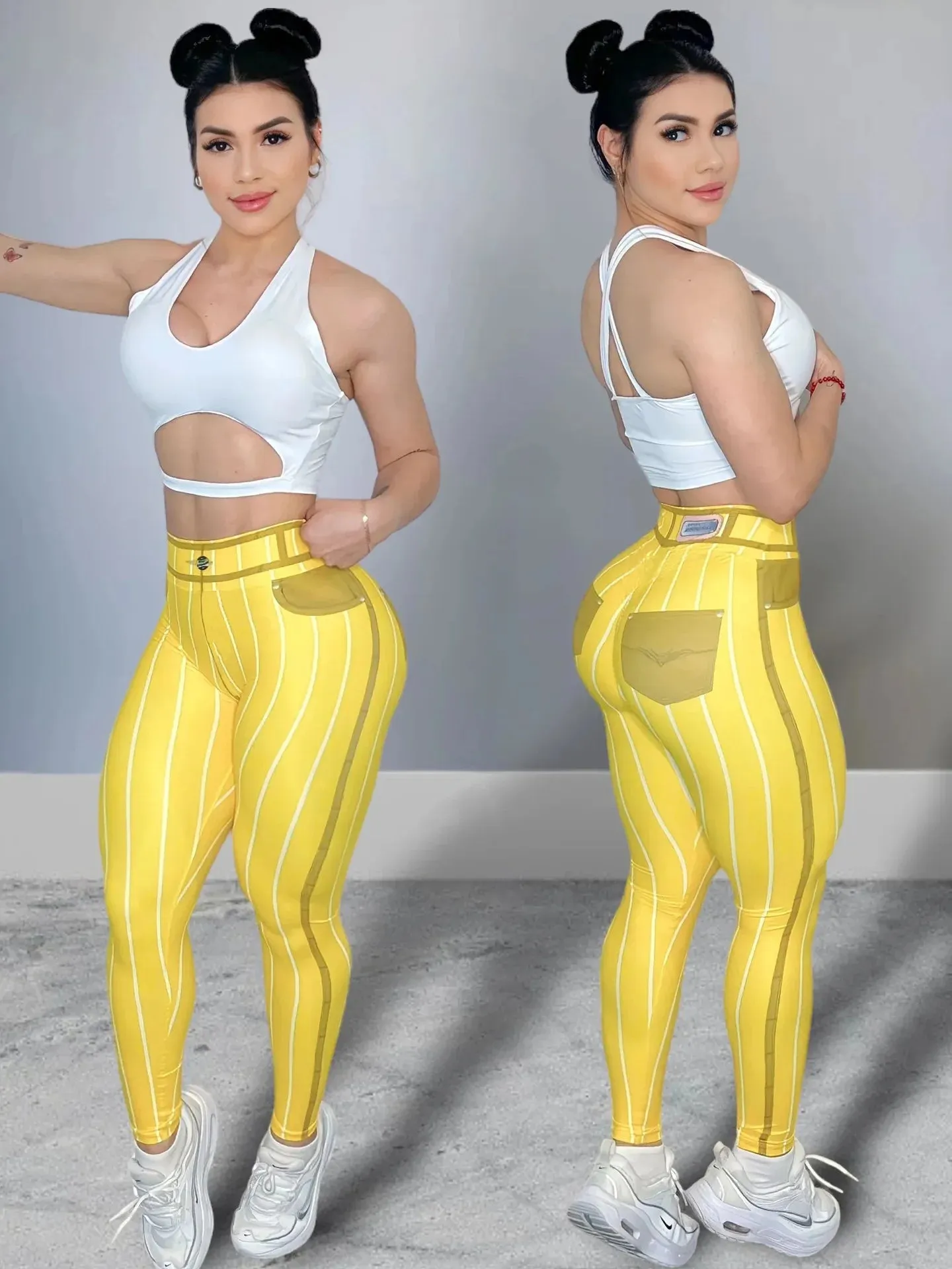 Women's High Waist Stripe Print Sports Leggings