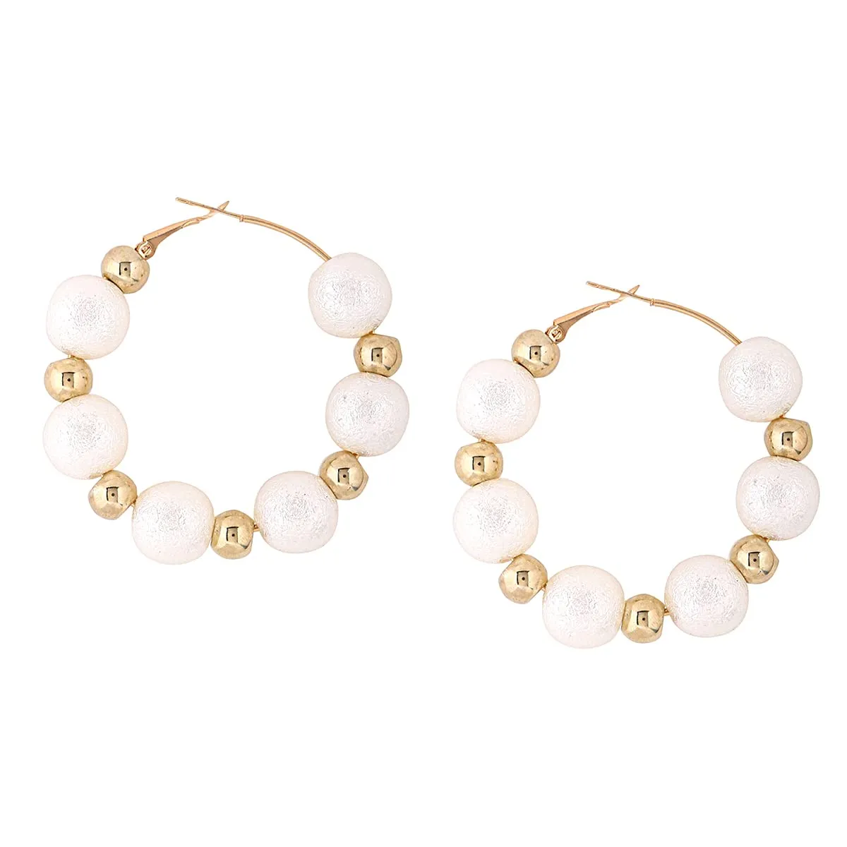 Yellow Chimes Earrings For Women Gold Tone Big Pearl Small Golden Bead Studded Hoop For Women and Girls