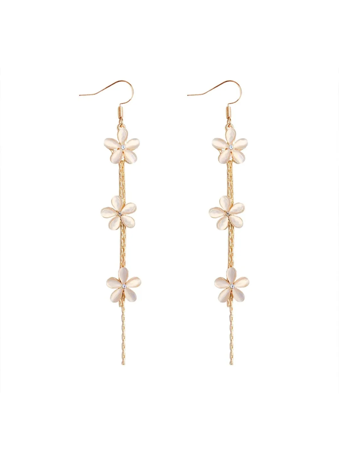 Yellow Chimes Earrings For Women Gold Tone Crystal Floral Designed Linear Chain Tassel Dangler Earrings For Women and Girls