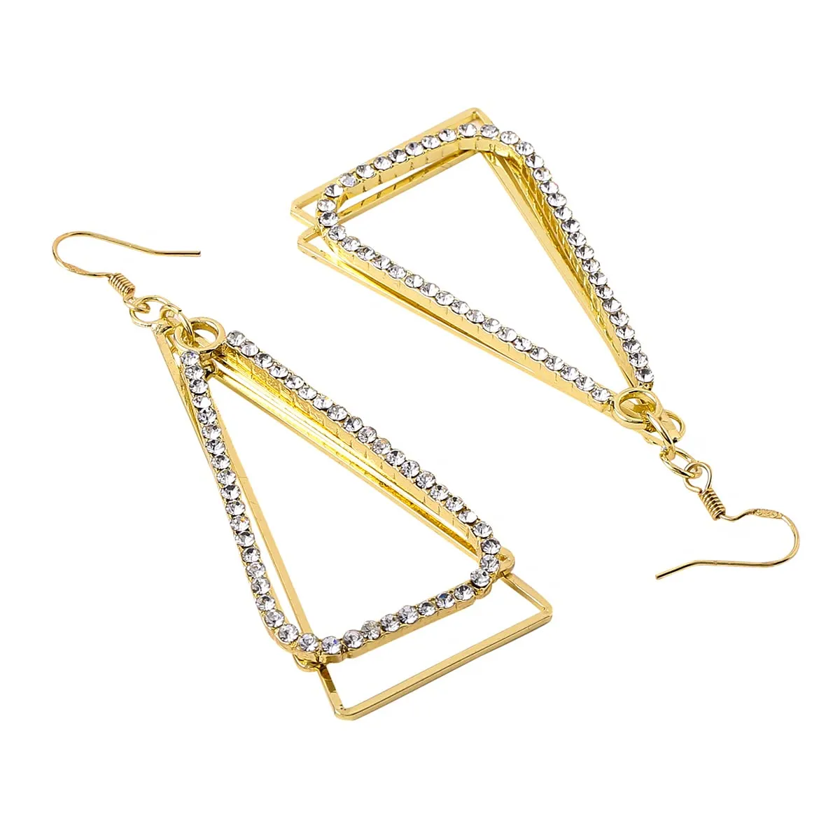 Yellow Chimes Earrings For Women Gold Tone Dual Triangle Crystal Studded Triangular Layered Drop Earrings For Women and Girls