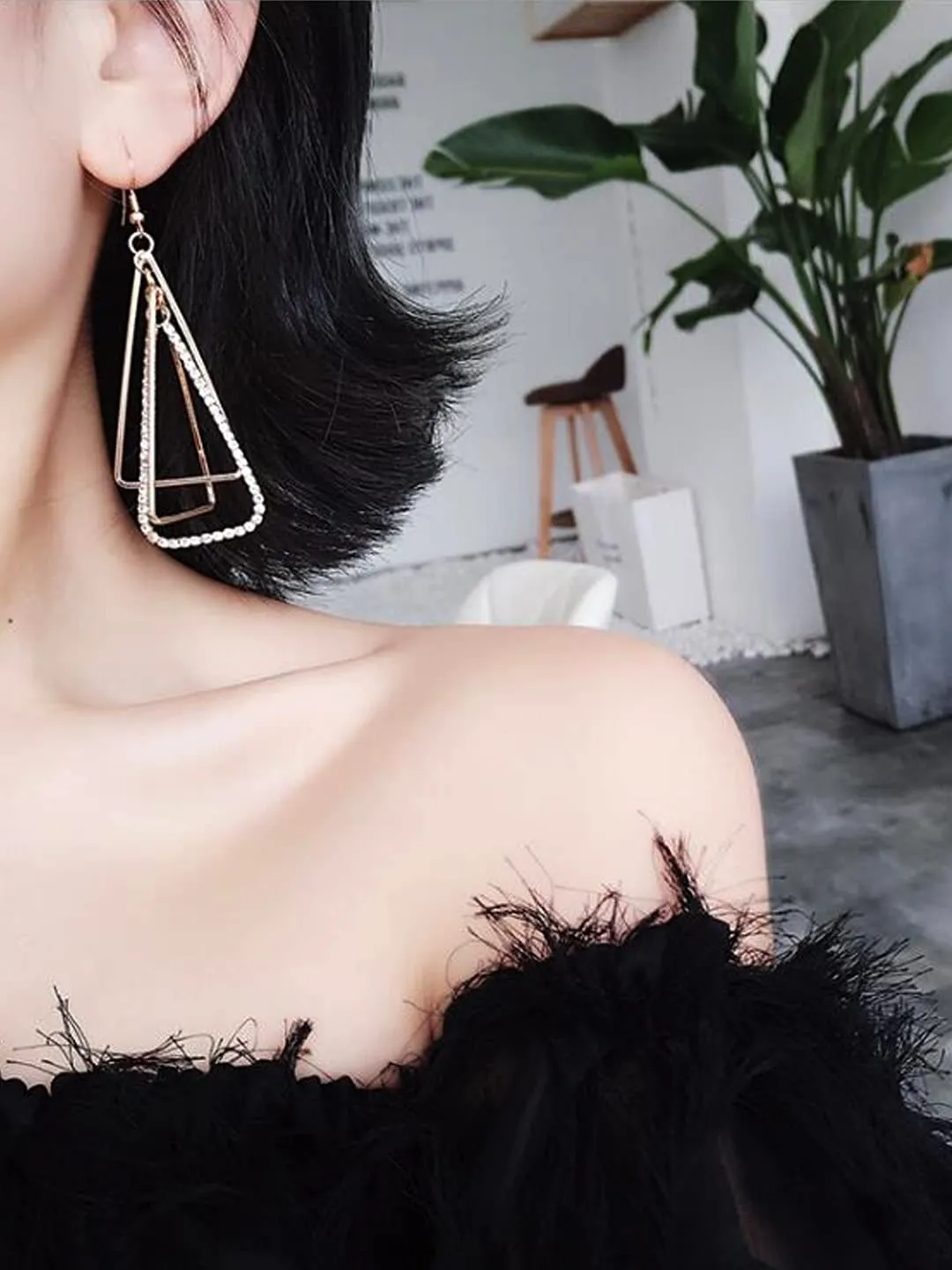 Yellow Chimes Earrings For Women Gold Tone Dual Triangle Crystal Studded Triangular Layered Drop Earrings For Women and Girls