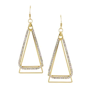 Yellow Chimes Earrings For Women Gold Tone Dual Triangle Crystal Studded Triangular Layered Drop Earrings For Women and Girls