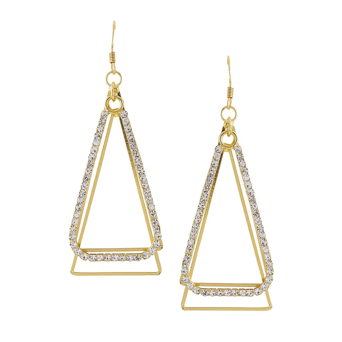 Yellow Chimes Earrings For Women Gold Tone Dual Triangle Crystal Studded Triangular Layered Drop Earrings For Women and Girls