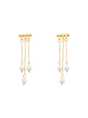 Yellow Chimes Earrings For Women Gold Tone Stud Pearl Hanging Back Drop Earrings For Women and Girls