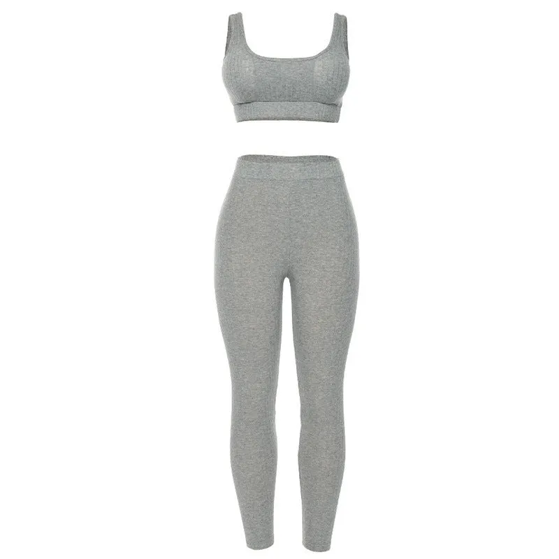 Yoga Sports Leggings Set 2 PCS Outfit Color Gray and Black Sizes S, M, L